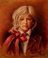 Portraits - Girl With Red Bow - Oil On Canvas